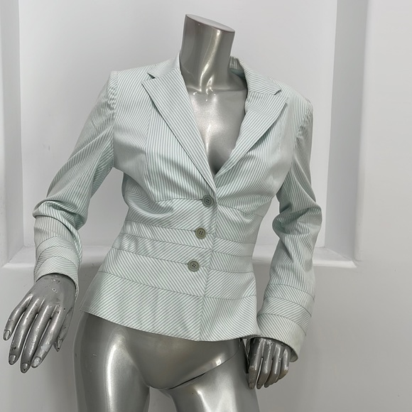 Kay Unger Jackets & Blazers - KAY UNGER  WOMEN  BLAZER BLUE STRIPED COTTON BLEND SIZE 8